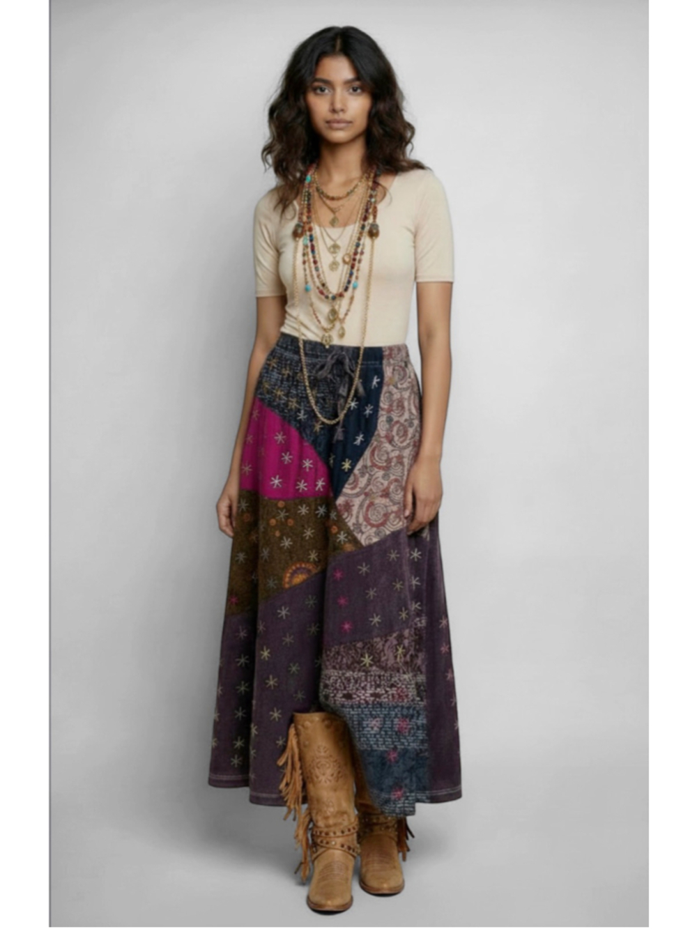 Midnight Sun Boho Patchwork Midi or Maxi Skirt